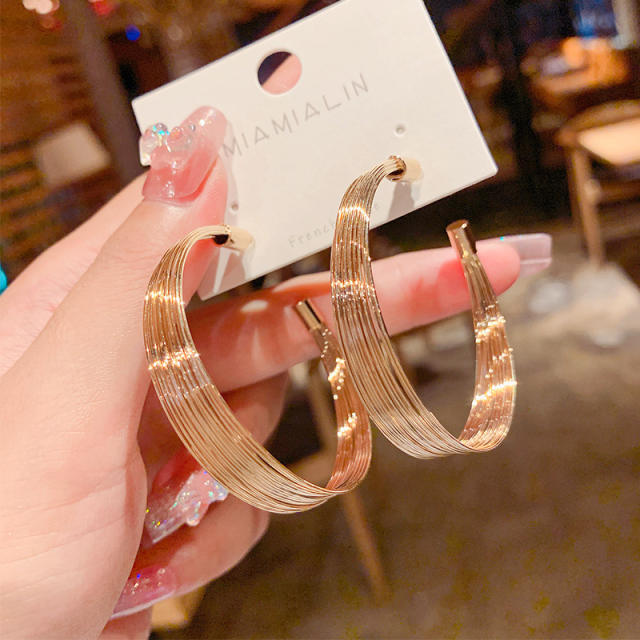 Korean fashion elegant metal hoop earrings