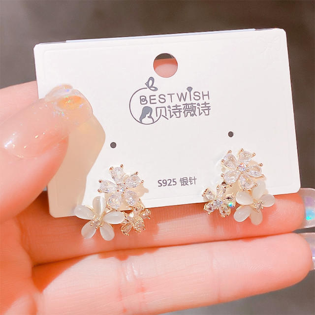 Elegant opal cubic zircon flower pearl earrings
