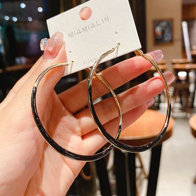 Classic color enamel large hoop earrings