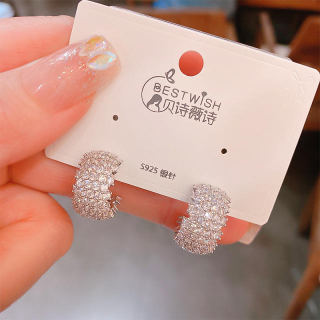 Luxury full cubic zircon chunky hoop earrings diamond earrings