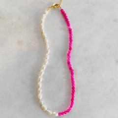 INS Y2K water pearl rose red crystal bead choker