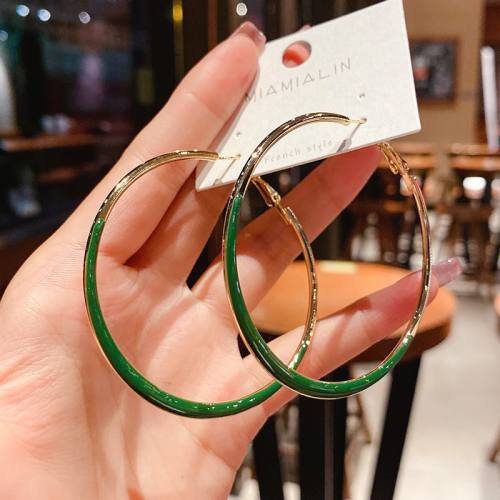 Classic color enamel large hoop earrings