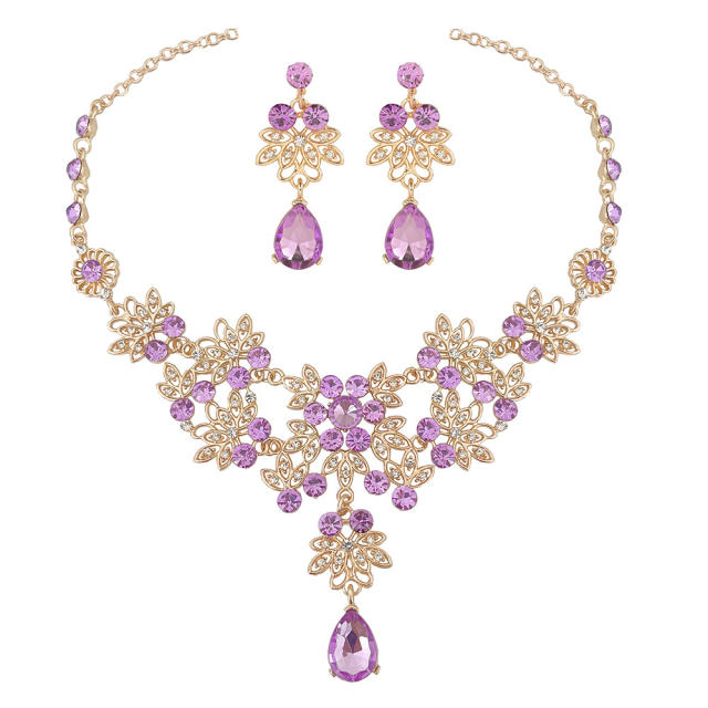 Hot sale color glass crystal necklace set