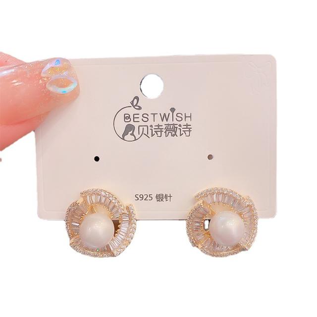 Chic cubic zircon pearl studs earrings