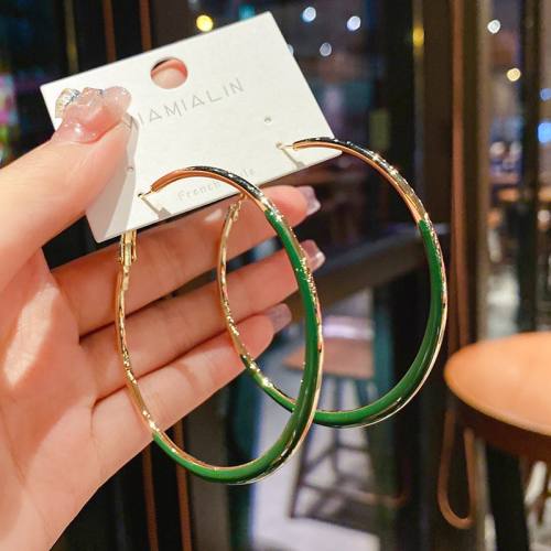 Classic color enamel large hoop earrings