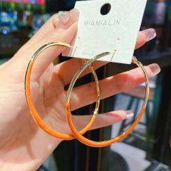 Classic color enamel large hoop earrings