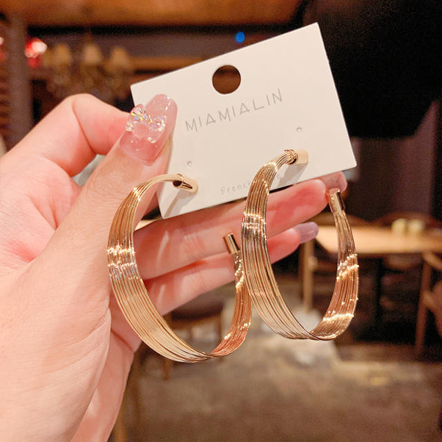 Korean fashion elegant metal hoop earrings