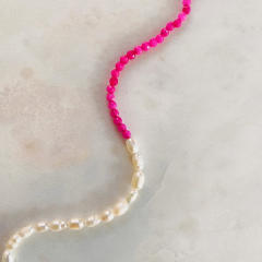 INS Y2K water pearl rose red crystal bead choker