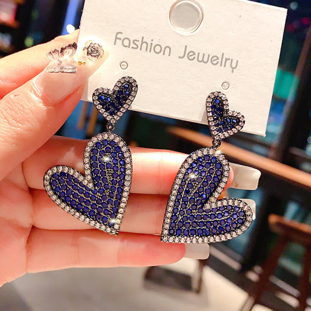 Elegant white blue color cubic zircon heart earrings