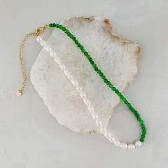 INS trend baroque pearl green crystal bead choker