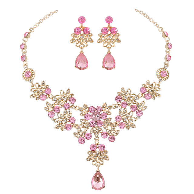 Hot sale color glass crystal necklace set