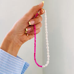 INS Y2K water pearl rose red crystal bead choker