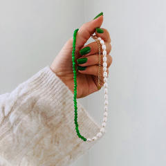 INS trend baroque pearl green crystal bead choker