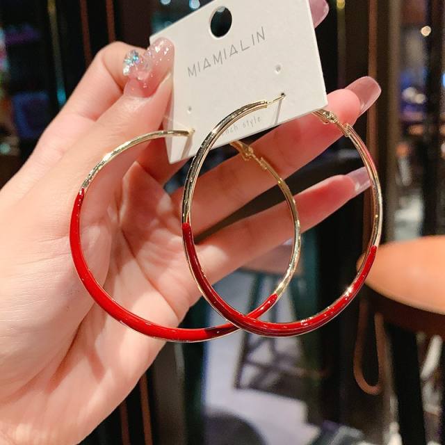 Classic color enamel large hoop earrings