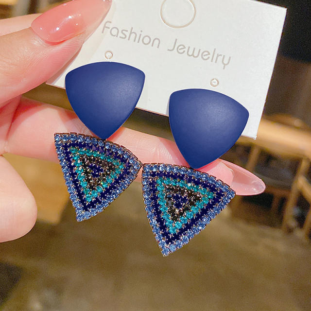 Sapphire blue cubic zircon triangle shape earrings