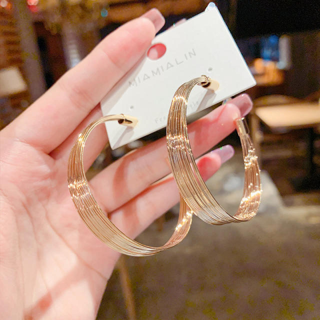 Korean fashion elegant metal hoop earrings