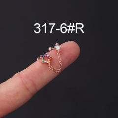 Color cubic zircon personality cartilage earrings(1pcs price)