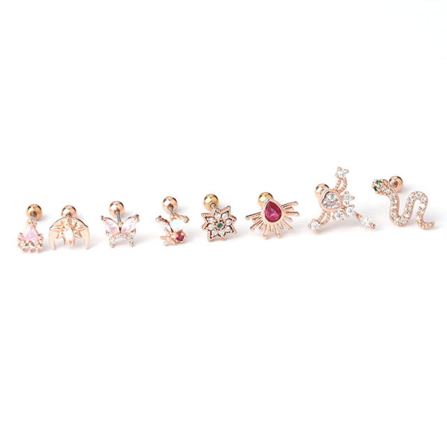 Color cubic zircon personality cartilage earrings(1pcs price)