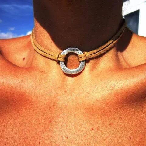 Boho alloy circle choker necklace