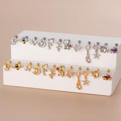 Korean fashion color cubic zircon cartilage earrings(1pcs price)