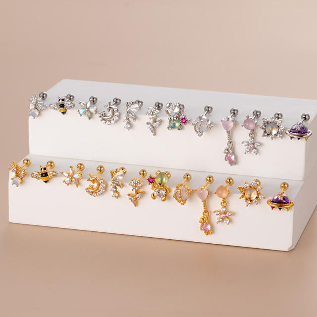 Korean fashion color cubic zircon cartilage earrings(1pcs price)