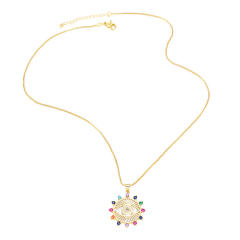 Amzon hot sale rainbow cubic zircon evil eye pendant copper necklace