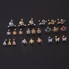 Color cubic zircon personality cartilage earrings(1pcs price)