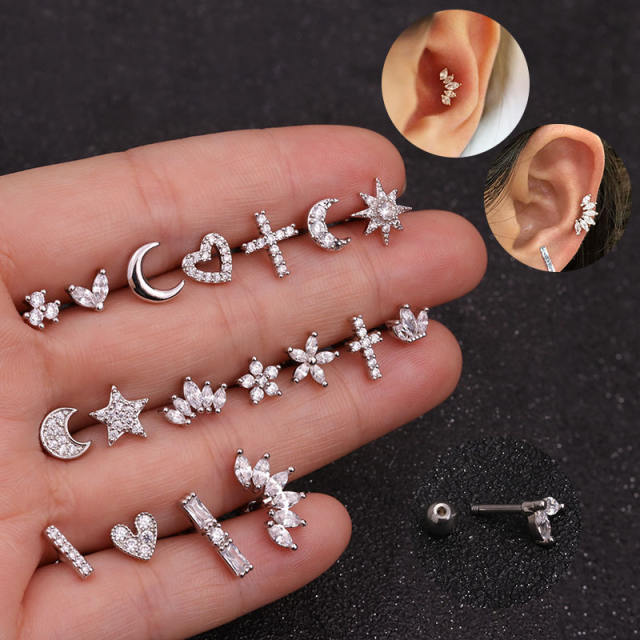 Elegant cubic zircon copper cartilage earrings(1pcs price)