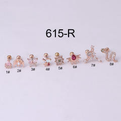 Color cubic zircon personality cartilage earrings(1pcs price)