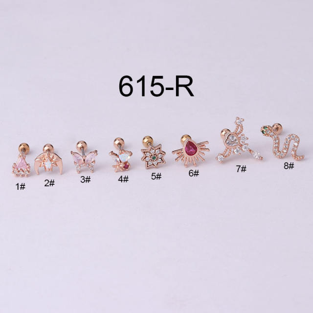 Color cubic zircon personality cartilage earrings(1pcs price)