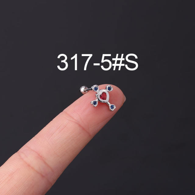 Color cubic zircon personality cartilage earrings(1pcs price)