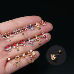 Color cubic zircon personality cartilage earrings(1pcs price)
