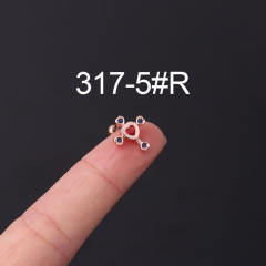 Color cubic zircon personality cartilage earrings(1pcs price)