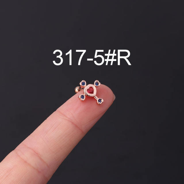 Color cubic zircon personality cartilage earrings(1pcs price)