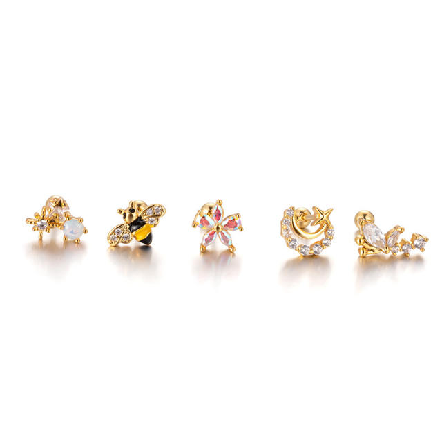 Korean fashion color cubic zircon cartilage earrings(1pcs price)
