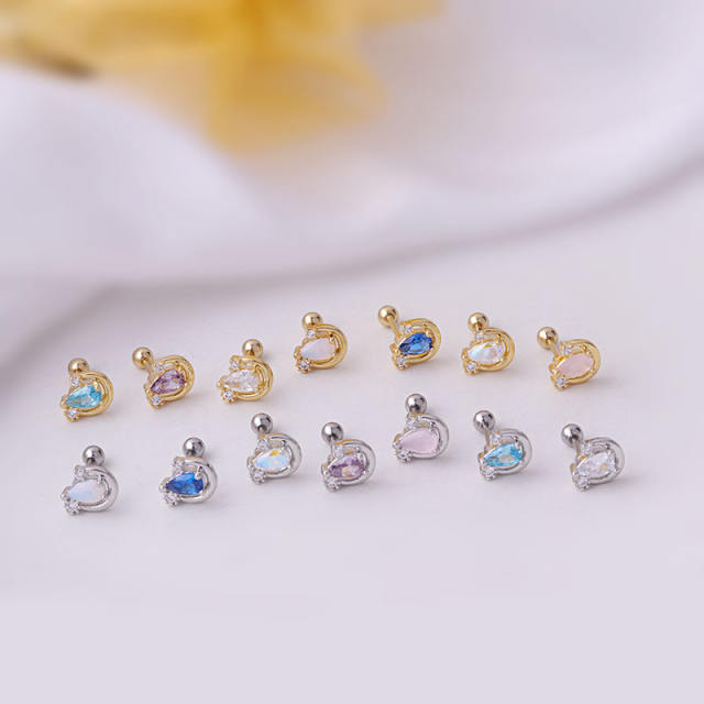 Elegant color cubic zircon drop cartilage earrings(1pcs price)