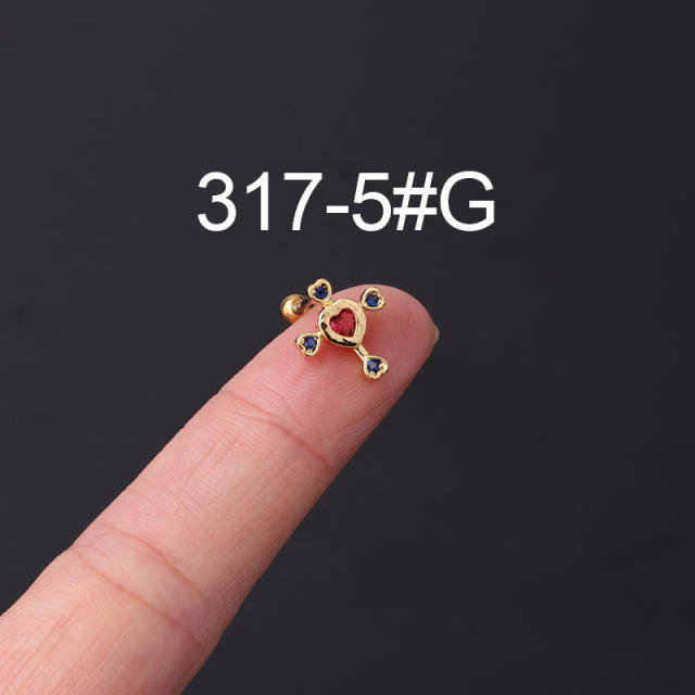 Color cubic zircon personality cartilage earrings(1pcs price)