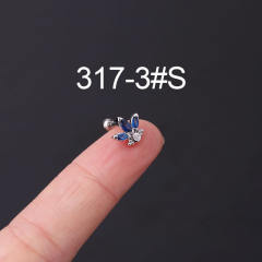 Color cubic zircon personality cartilage earrings(1pcs price)