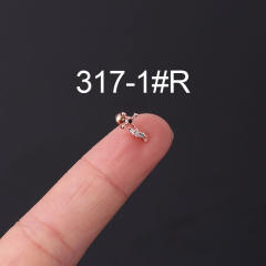 Color cubic zircon personality cartilage earrings(1pcs price)