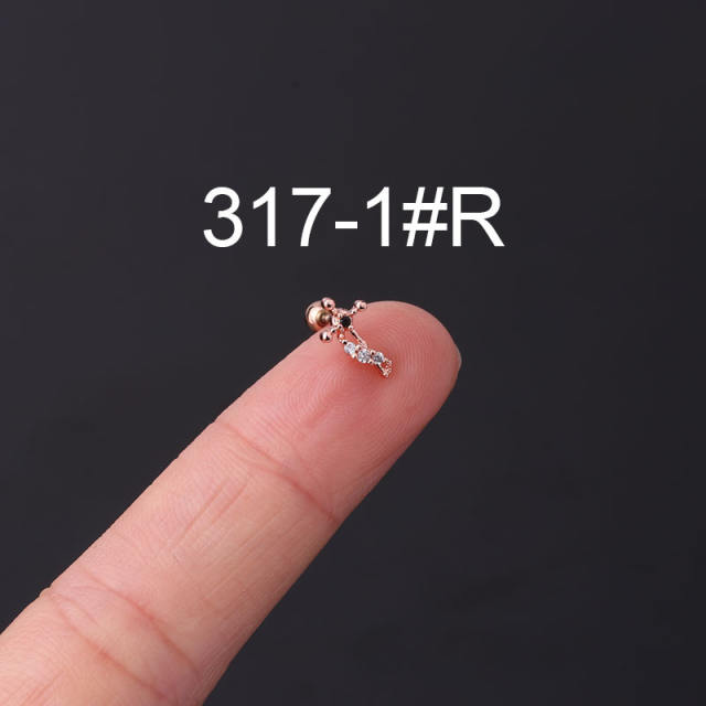 Color cubic zircon personality cartilage earrings(1pcs price)