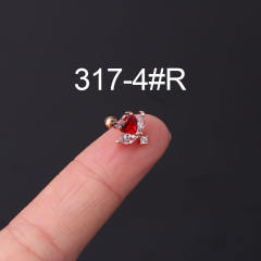 Color cubic zircon personality cartilage earrings(1pcs price)