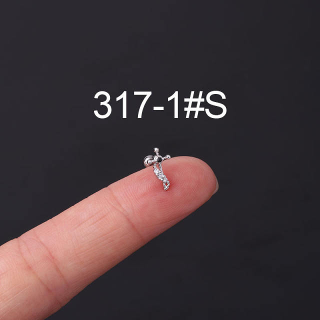 Color cubic zircon personality cartilage earrings(1pcs price)