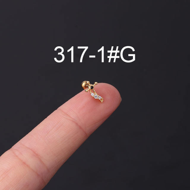 Color cubic zircon personality cartilage earrings(1pcs price)
