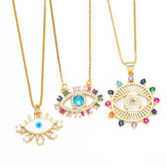 Amzon hot sale rainbow cubic zircon evil eye pendant copper necklace