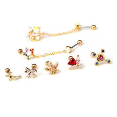Color cubic zircon personality cartilage earrings(1pcs price)