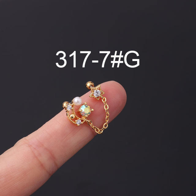 Color cubic zircon personality cartilage earrings(1pcs price)