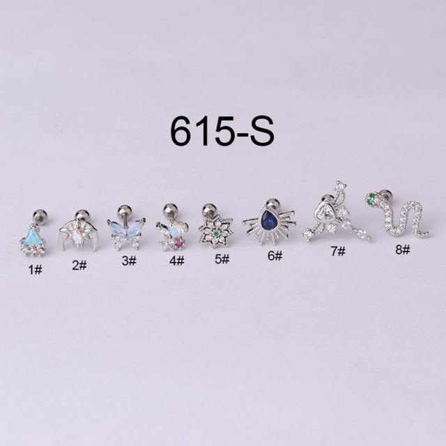 Color cubic zircon personality cartilage earrings(1pcs price)