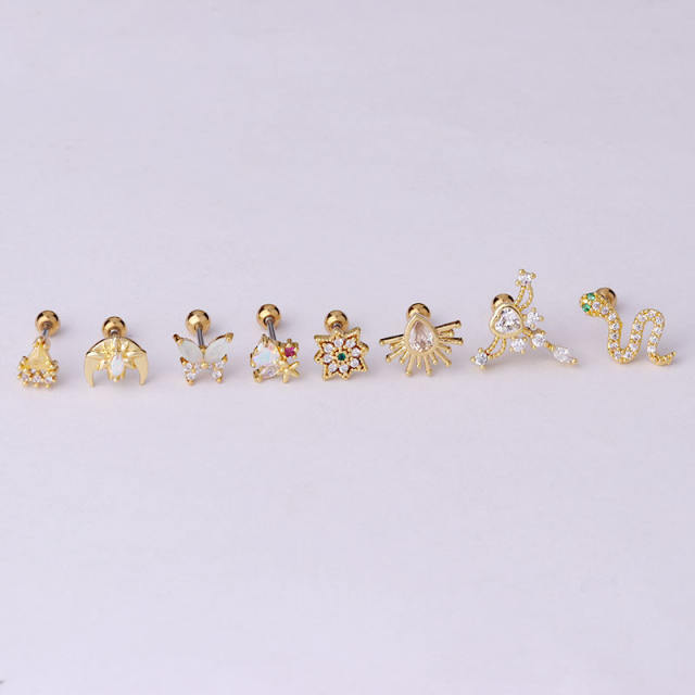 Color cubic zircon personality cartilage earrings(1pcs price)