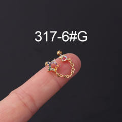 Color cubic zircon personality cartilage earrings(1pcs price)