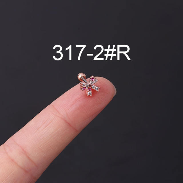 Color cubic zircon personality cartilage earrings(1pcs price)